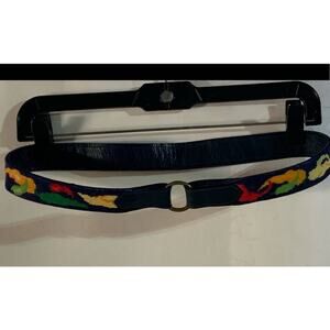 Vintage blue leather red hot chili pepper snap tapestry embroidered belt